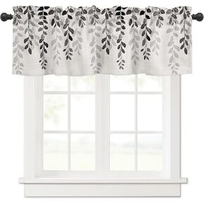 Curtain Valance 42" x 12", Grey Ombre Botanical Window Valances Rod Pocket Curtains Drapes, Watercolor Gray Pastoral Leaf Rustic Short Topper Curtain for Kitchen Cafe Living Room, 1 Panel
