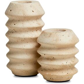 Luxury Marble Taper Candle Holder,Set of 2 Travertine Stone Candlestick Holder for Wedding Decor,Dinner Party and Table Centerpieces,Housewarming Gift, Beige