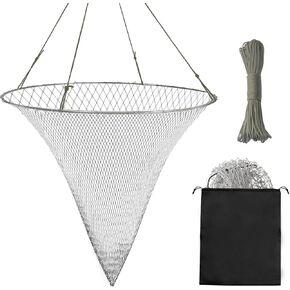Heavy-Duty 32" Portable Fishing Net for Bridge and Pier Fishing Cast Nylon Mesh Drop Net with Rope Pompano Rig for Fishing Enthusiasts