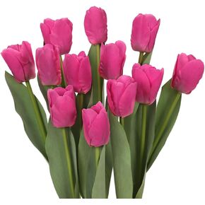 DuHouse 12pcs Artificial Tulips Flowers Real Touch Tulip Bouquets in Bulk Fake Tulips Flowers for Home Kitchen Decoration Wedding Party with Box