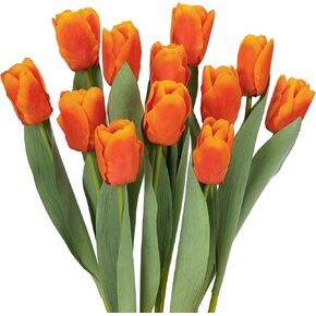 DuHouse 12pcs Artificial Tulips Flowers Real Touch Tulip Bouquets in Bulk Fake Tulips Flowers for Home Kitchen Decoration Wedding Party with Box