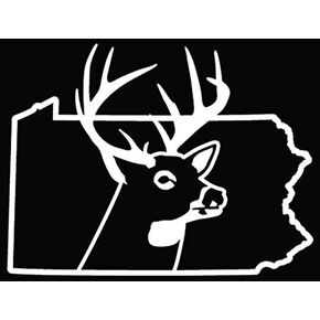 Pennsylvania State Deer Buck Hunting Car Truck Window Bumper Vinyl Graphic Decal Sticker- (6 inch) / (15 cm) Wide GLOSS WHITE Color