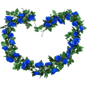 Artificial Flower Garland 2 PCS 15FT(7.5FT*2PCS) Royal Blue Rose Artificial Rose Vine Fake Flower Hanging Ivy Silk Rose Home Hotel Office Wedding Party Garden Craft Art Decor(Royal Blue)