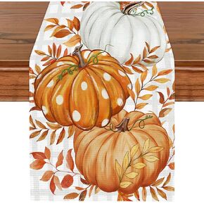 Fall Table Runner, Kaluofan 2024 Table Runner 13"x72", Thanksgiving Table Runner, Fall Decorations for Home, Polka Dot Blue Pumpkin Eucalyptus Leave for Dining Table Decorations
