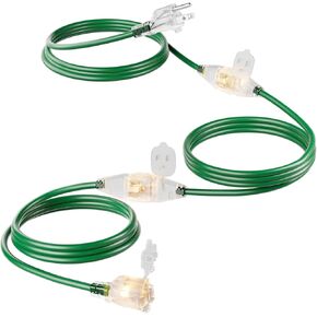 25 FT Outdoor Extension Cord with Multiple Outlets, Evenly Spaced 3 Outlets with Indicator Lights, 16/3 SJTW Weatherproof Extension Cord Outdoor for Christmas, Halloween, Holiday Decorations