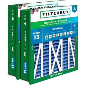 Filterbuy 20x25x5 Air Filter MERV 13 Optimal Defense (2-Pack), Pleated HVAC AC Furnace Air Filters Replacement for Honeywell Return Grille (Actual Size: 18.38 x 23.38 x 3.69 Inches)