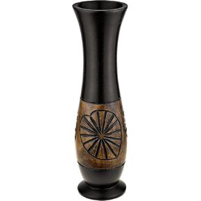 AeraVida Tribal Bali Native Art Tropical Leaf and Nature Inspired Hand Carved Wood Table Vase in Brown Stain for Boho Chic Home Décor