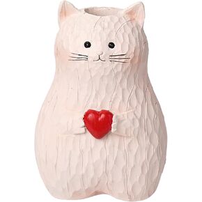 5.9in Heart Vase,Cat Vase,Cat Statue,Cat Figurines for Cat Lovers for Indoor, Garden, Office, Bedroom