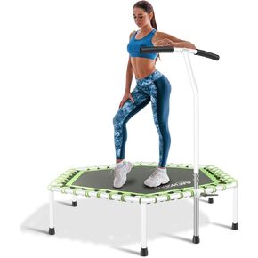 48" Fitness Trampoline Silent Stable Exercise Fitness Trampoline with Adjustable Foam Handle,Indoor Small Rebounder for Workout Fitness for Quiet and Safely Cushioned Bounce - Max Limit 330 lbs