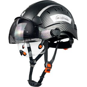 Construction Safety Helmet with Build-in Visor ABS Hard Hat with Visor Adjustable Ventilation Hardhats Work Head Protection ANSI/ISEA Z89.1