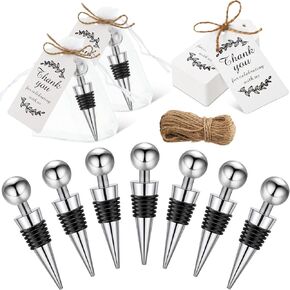 Coume 49 Pcs Wine Stopper Wedding Gifts, 16 Reusable Wine Corks 16 Thank You Labels 16 Organza Bag 1 Volume Hemp Rope, Wine Stopper for Engagement Souvenir Gifts Bridal Shower Wedding Party Supplies