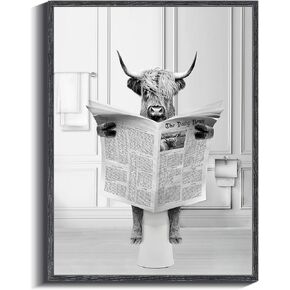 KBKBART Framed Bathroom Decor Wall Art, 12x16 Inch Funny Canvas Chimpanzee in Bathtub Bathroom Picture, Black and White Bathroom Wall Art Decor, Cute Humor Animals Bathroom Wall Decor Signs, Bathroom Art Painting for Wall Decor - Ready To Hang
