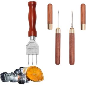 Ice Picks Set of 3 for Breaking Ice, Three Pronged Stainless Steel Ice Pick with Safety Wood Handle, Ice Crusher Tool Ideal for Bars, Bartender
