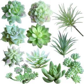 Zhiheng 11pcs Assorted Green Artificial Succulent Plants Faux Fake Succulents Textured Cactus Aloe in Different Artificial Hanging String of Pearls Plant Wedding