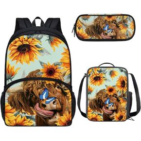 Binienty American Flag School Backpack for Girls 3 In 1 Bass Fish Lightweight Bookbag Lunch Box Pencil Case Set for Preschool Kindergarten Elementary Kids