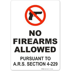 Brimar - 7" x 10" - Arizona No Firearms Allowed Sign - 3.5 Mil InfiniStick™ Vinyl Label - Clear Message - Easy Installation