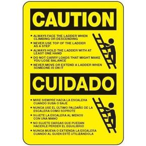 Caution - Bilingual Ladder Safety Rules Sign Safety & Compliance Signs/OSHA & ANSI Compliant Safety Signs/Scaffold, Mine & Construction Site Signs Metal Sign Tin Sign 12x16 Inch