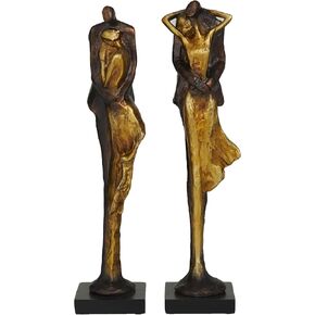 Deco 79 Polystone People Decorative Sculpture Home Decor Statues, Set of 2 Accent Figurines 4"W, 17"H, Bronze