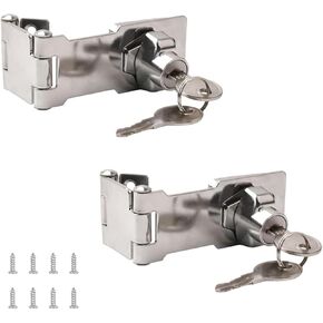 Keyed Hasp Locks, 2Pcs 3inch Silver Zinc Alloy Door Lock Hasps 180 Degree Twist Knob Keyed Locking Hasp Metal Safety Hasp Latches with Keys for 90 & 180 Degree Angle Mounting