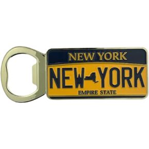 New York License Plate Bottle Opener Magnet, Unique Keepsake Souvenir, Novelty Gift for Men, 1.5 x 4.5 Inches
