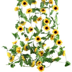 4Pcs 32 Feet Artificial Sunflowers Hanging Vine Silk Fake Flowers Garlands Home Office Garden Outdoor Wall Greenery Cover Jungle Party Decoration