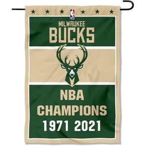 WinCraft Milwaukee Bucks 2 Time Basketball Champions Double Sided Garden Flag