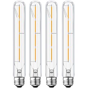 مصابيح XININSUN T10 LED، مصابيح إضاءة LED أنبوبية طويلة، E26 لمبة أنبوبية قابلة للتعتيم، أي ما يعادل 75 وات، E26 Edison Style Vintage LED لمبة إضاءة، 2700K أبيض دافئ، 8.9 بوصة (225 مم)، 4 عبوات.