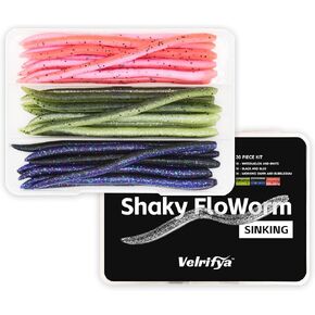 Wacky Worms for Bass Fishing [Scented,Salted,Float] Soft Plastic Baits in Built-in Curved Design Wacky rig, Neko Rig, Drop Shot
