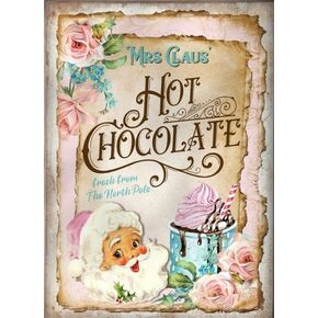 Christmas Tin Sign Pink Hot Chocolate Sign, Christmas Cocoa, Wall Decor, Holiday Print, Decoration, Party Sign, Hot Cocoa Stand, Chocolate Bar 8x12 Inch