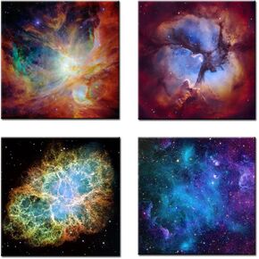 KREATIVE ARTS - Canvas Prints Wall Art Cosmic Cloud Orion Nebula and Crab Nebula Modern Wall Decor Stretched Gallery Canvas Wrap Giclee Print Ready to Hang (16''x16''x4pcs/set, Multi)