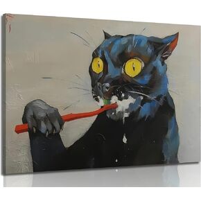 Grengel Funny Black Cat Bathroom Canvas Wall Art Cute cat Bathroom Paintings Pictures Wall Decor Eclectic Aesthetic Poster Printings for Bathroom Toilet Home Decoration Unframed