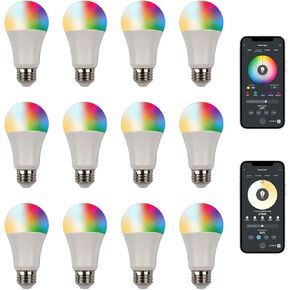 لمبة LED Smart Gen 2 A19 - RGB + لمبة ذكية بيضاء قابلة للضبط مع تحكم في إضاءة WiFi وBluetooth - مصابيح LED قابلة للبرمجة يتم التحكم فيها عن طريق التطبيق - حزمة من 2 لمبات إضاءة LED قابلة للتعتيم بقدرة 9 وات