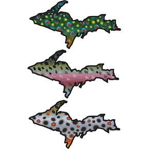 Michigan UP 6" Upper Peninsula Trout Fly Fishing Bumper Sticker Decal Set Waterproof Vinyl Great Gift for Angler Truck Boat Jeep Car Brown Trout Rainbow Trout Brook Trout