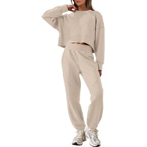 ANRABESS Womens 2 Piece Outfits Crewneck Cropped Sweatshirts Joggers Sweatpants Tracksuit Sweat Lounge Matching Set 2024 Fall