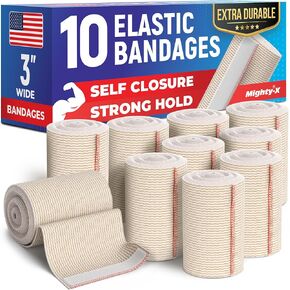 Premium Elastic Bandage Wrap - 3" (10pk) - Strong Compression - Self-Closing Reusable Bandages for Legs and Arms - Wrist, Elbow, Foot, Knee Wrap