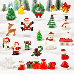Naler 24 Pieces Mini Christmas Resin Ornaments Small Miniature Christmas Ornaments Kit Resin Snowman Santa Reindeer Jingle Bell Ornaments for Christmas Decor DIY Xmas Gift