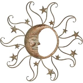 Touch of Class Sun and Moon Face Metal Wall Art - Tarnished Gold - Southwestern Style Decor - Outdoor, Indoor Sculptures for Patio, Porch, Bedroom