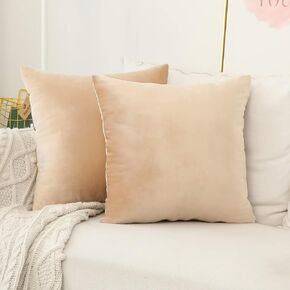 Home Brilliant Cream Pillow Covers Super Soft Solid Square Velvet Living Room Pillows for Couch Man Boys Party Days, Set of 2(45cm, 18inches), Beige