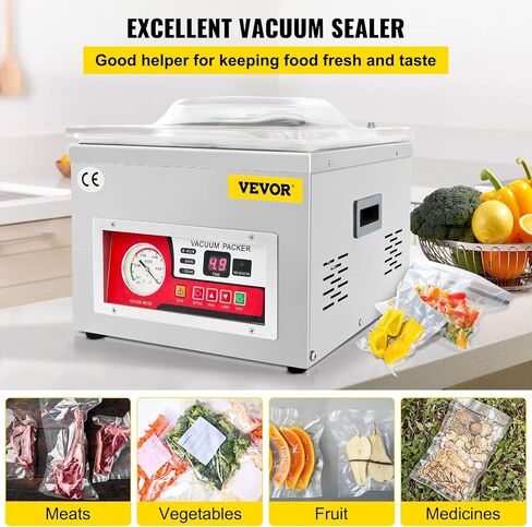 VEVOR Chamber Vacuum Sealer، قوة الختم 260 واط، آلة تعبئة الفراغ للأطعمة الرطبة واللحوم والمخللات وأكثر من ذلك، حجم صغير بطول إغلاق 10.2 بوصة، مطبق في المطبخ المنزلي والاستخدام التجاري in Saudi Arabia