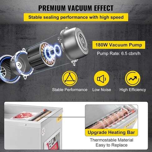 VEVOR Chamber Vacuum Sealer، قوة الختم 260 واط، آلة تعبئة الفراغ للأطعمة الرطبة واللحوم والمخللات وأكثر من ذلك، حجم صغير بطول إغلاق 10.2 بوصة، مطبق في المطبخ المنزلي والاستخدام التجاري in Saudi Arabia