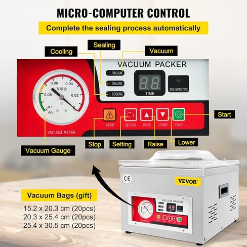 VEVOR Chamber Vacuum Sealer، قوة الختم 260 واط، آلة تعبئة الفراغ للأطعمة الرطبة واللحوم والمخللات وأكثر من ذلك، حجم صغير بطول إغلاق 10.2 بوصة، مطبق في المطبخ المنزلي والاستخدام التجاري in Saudi Arabia