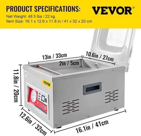 VEVOR Chamber Vacuum Sealer، قوة الختم 260 واط، آلة تعبئة الفراغ للأطعمة الرطبة واللحوم والمخللات وأكثر من ذلك، حجم صغير بطول إغلاق 10.2 بوصة، مطبق في المطبخ المنزلي والاستخدام التجاري in Saudi Arabia