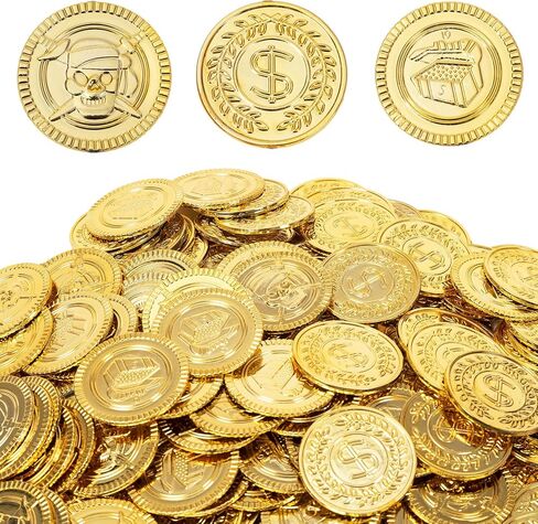 عملات معدنية ذهبية من البلاستيك من AiFanS، 320 قطعة من العملات الذهبية المزيفة، عملات معدنية ذهبية للقراصنة للأطفال - مثالية للحفلات والألعاب التي تحمل عنوان القراصنة in Kuwait