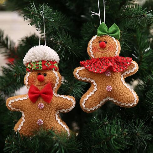 Umbresen Gingerbread Man Ornaments, Christmas Gingerbread Women, 2pcs Plush Stuffed Ginger Figurines Decorations Hanging Holiday Decor for Tree Garden Office Coffee Bar Kitchen Doorknobs (2) in Kuwait