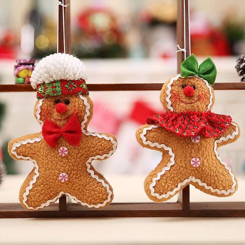 Umbresen Gingerbread Man Ornaments, Christmas Gingerbread Women, 2pcs Plush Stuffed Ginger Figurines Decorations Hanging Holiday Decor for Tree Garden Office Coffee Bar Kitchen Doorknobs (2) in Kuwait