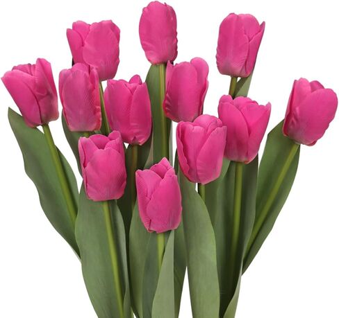 DuHouse 12pcs Artificial Tulips Flowers Real Touch Tulip Bouquets in Bulk Fake Tulips Flowers for Home Kitchen Decoration Wedding Party with Box in Kuwait