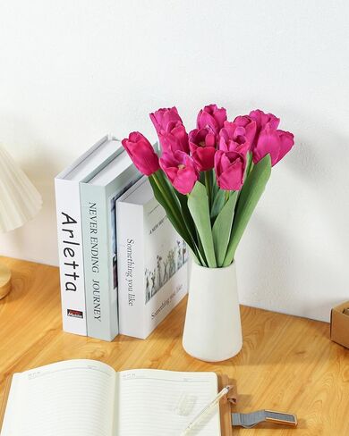 DuHouse 12pcs Artificial Tulips Flowers Real Touch Tulip Bouquets in Bulk Fake Tulips Flowers for Home Kitchen Decoration Wedding Party with Box in Kuwait