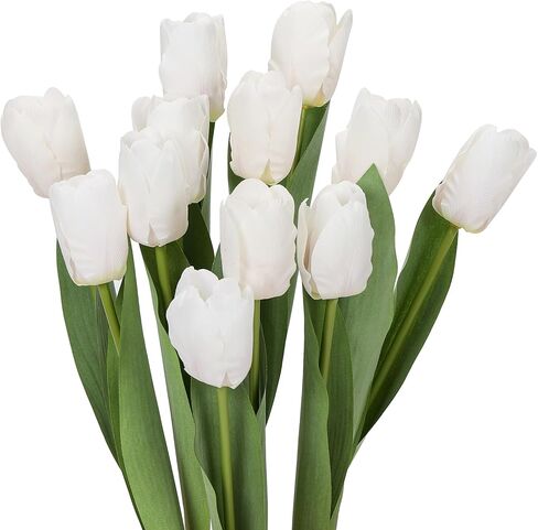 DuHouse 12pcs Artificial Tulips Flowers Real Touch Tulip Bouquets in Bulk Fake Tulips Flowers for Home Kitchen Decoration Wedding Party with Box in Kuwait