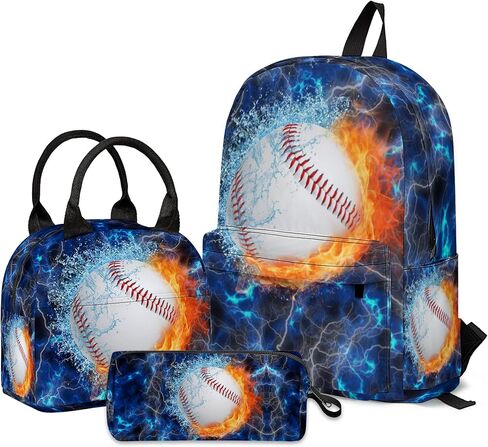 3Pcs Baseball Backpacks for Boys Girls, Kids Backpack with Lunch Bag Pencil Case, 17 Inch Backpack Set Large Capacity Bookbag School Bag for Teen Elementary Middle High School in Saudi Arabia