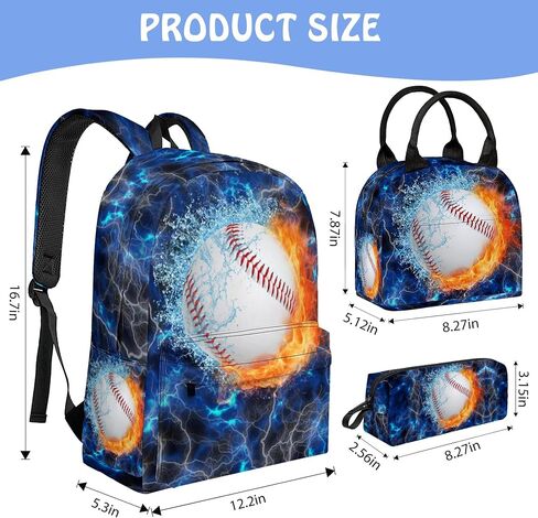 3Pcs Baseball Backpacks for Boys Girls, Kids Backpack with Lunch Bag Pencil Case, 17 Inch Backpack Set Large Capacity Bookbag School Bag for Teen Elementary Middle High School in Saudi Arabia